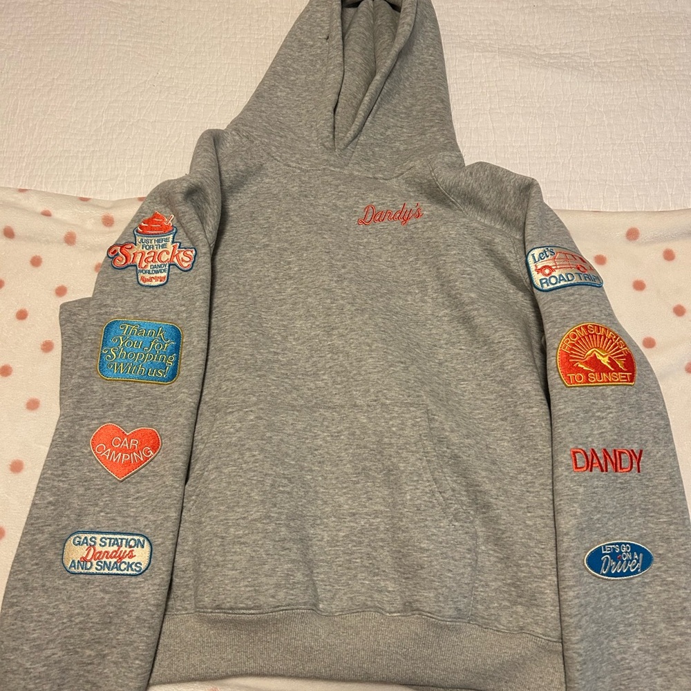 Gray Hoodie with Colorful Patches